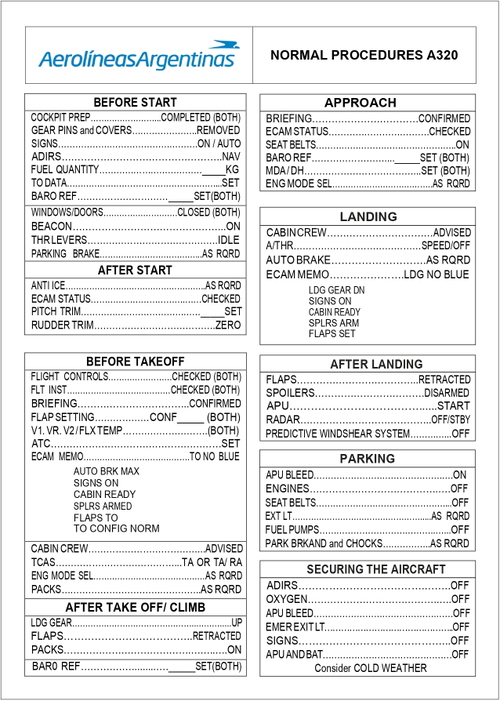 Checklist Aerolineas Argentinas FENIX A320 Engine CFM56