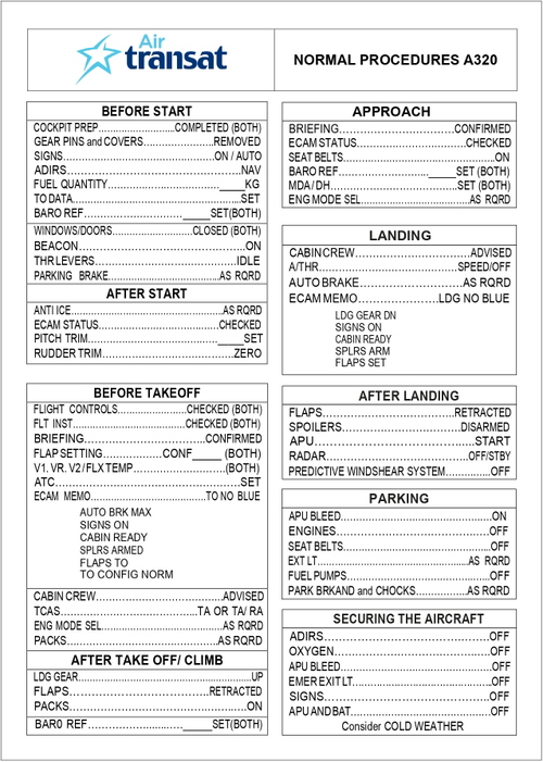 Checklist Air Transat FENIX A320 Engine CFM56