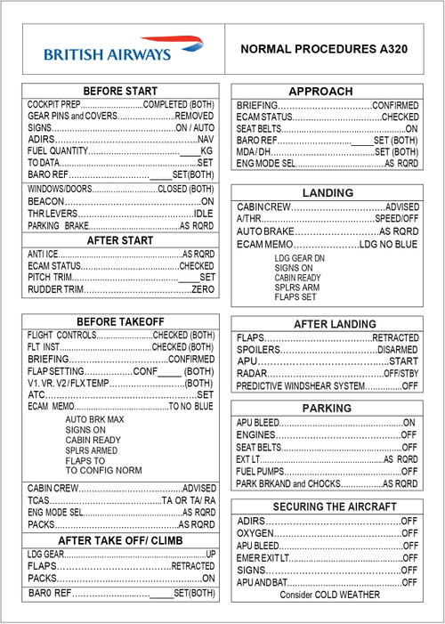 Checklist British Airways A320 Engine CFM56