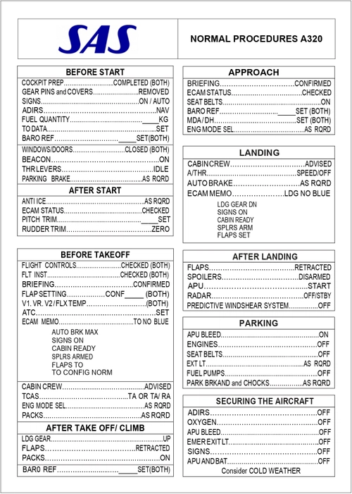 Checklist SAS Airlines FENIX A320 Engine CFM56