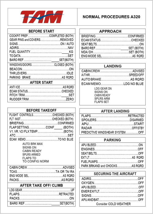 Checklist TAM Airlines FENIX A320 Engine CFM56.