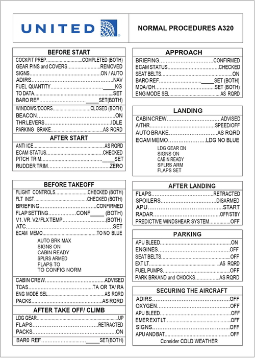 Checklist United Airlines FENIX A320 Engine CFM56
