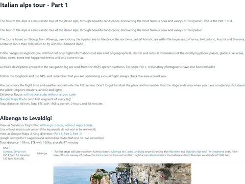 Italian Alps Tour Navlog PDF + Flight Plan