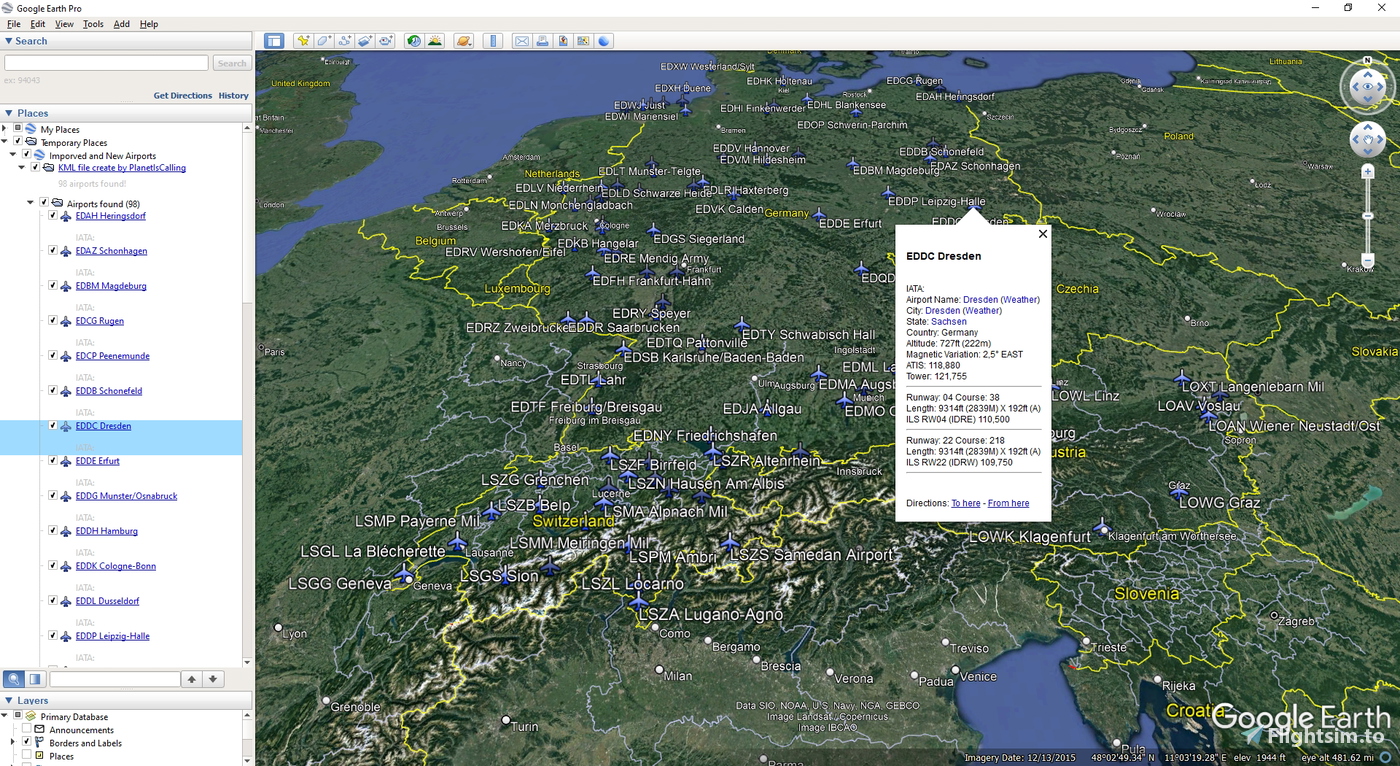 Flight Path Simulation Kml KML files for MSFS Update VI: Germany Austria Switzerland 1.1 for ...