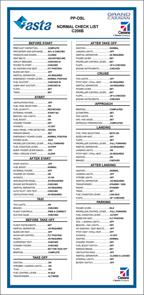 Normal Checklist, Cessna Grand Caravan C208B - Asta Linhas Aéreas *(Atualizado)* 2.0