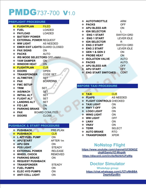 PMDG 737-700 Checklist Doctor Simulator Simple File