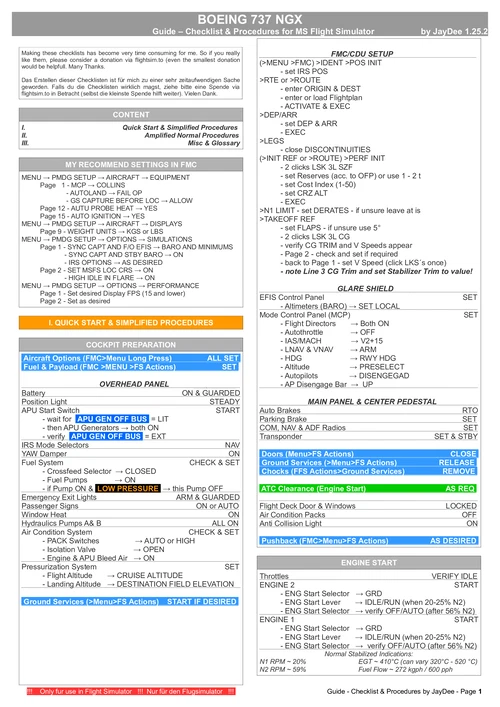 PMDG 737 - Guide - Checklists & Procedures