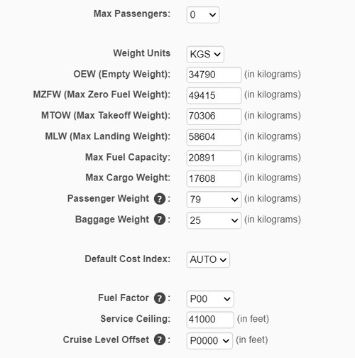 SimBrief - Profil Cargo PMDG 737-700BDSF