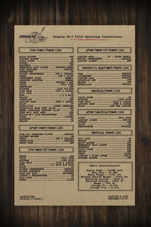 Douglas DC-3 Normal Checklist