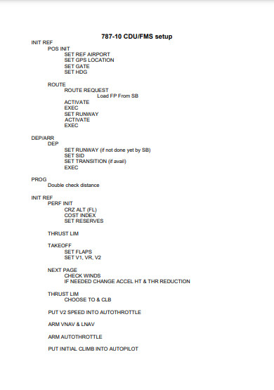 787 CDU/FMS setup checklist