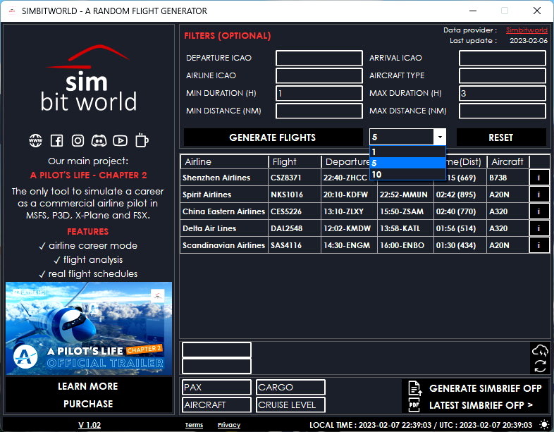 A RANDOM FLIGHT GENERATOR for Microsoft Flight Simulator MSFS