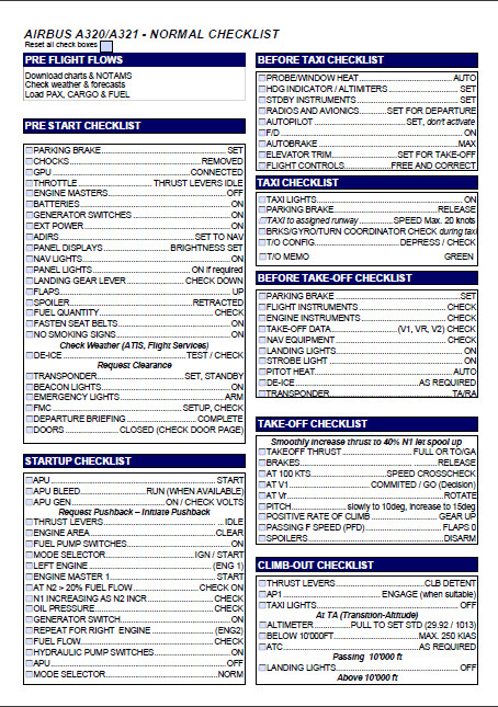 A320 Checklist with Checkboxes