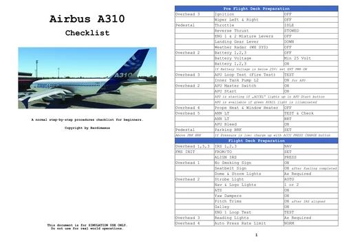 Airbus A310 - Step-By-Step Checklist as PDF
