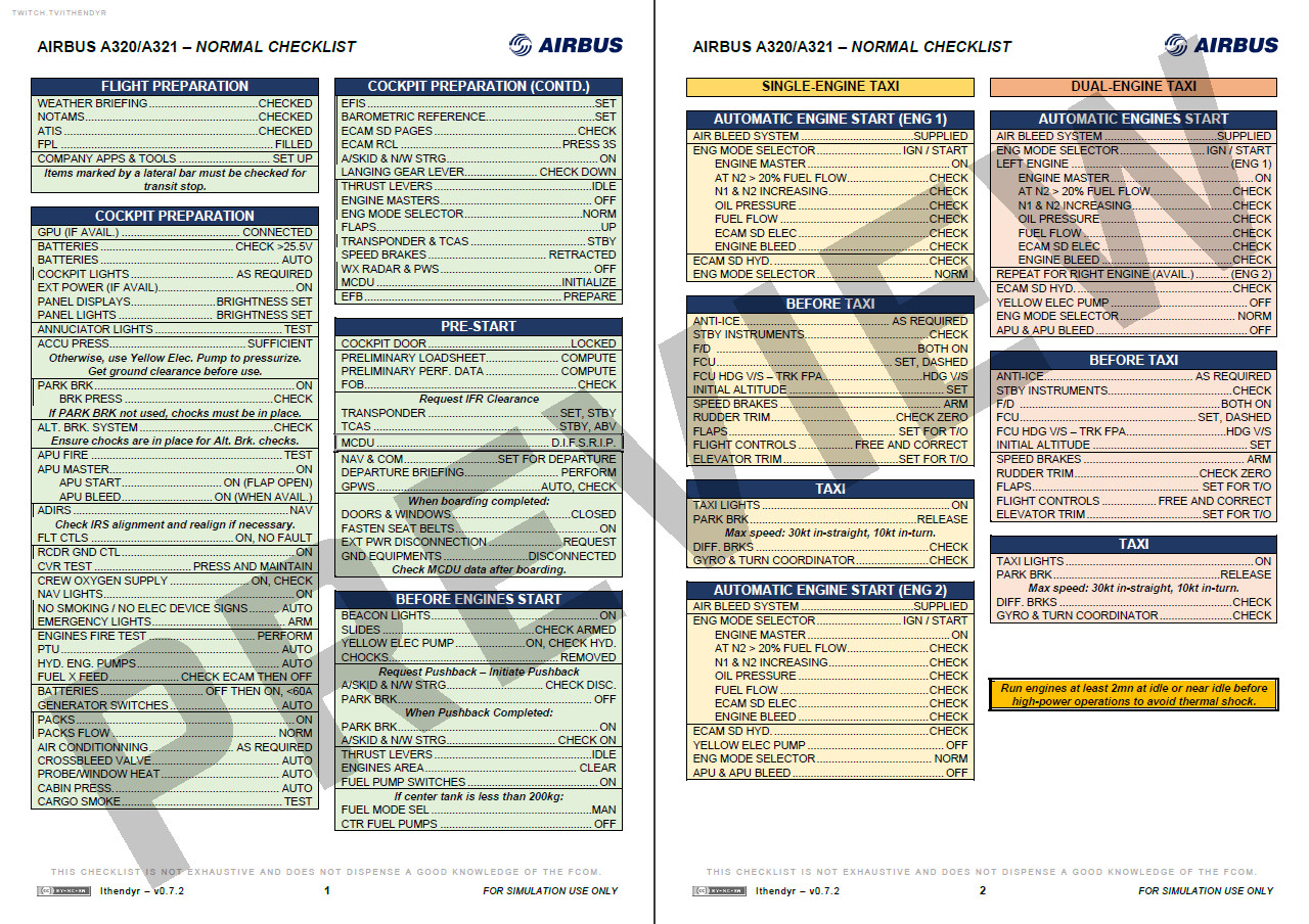 Airbus A320/A321 - Normal Checklist - User Content for MSFS | Flightsim.to