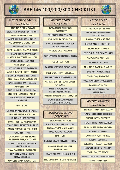 BAE 146-100/200/300 CHECKLIST