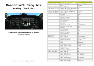 Beechcraft King Air - Analog (Black Square) - Step-By-Step Checklist as PDF thumbnail 1