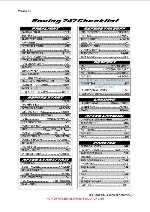 Boeing 747 Checklist