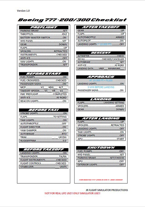 Boeing 777 Checklist
