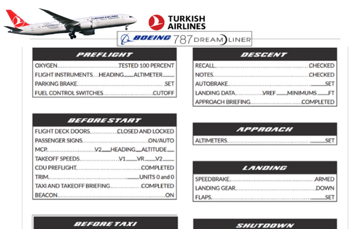 Checklists for Boeing 787 on Microsoft Flight Simulator