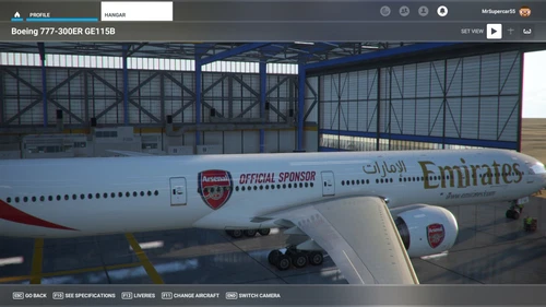 Captain Sim Boeing 777-300 Emirates Arsenal Promotional livery (fictional)
