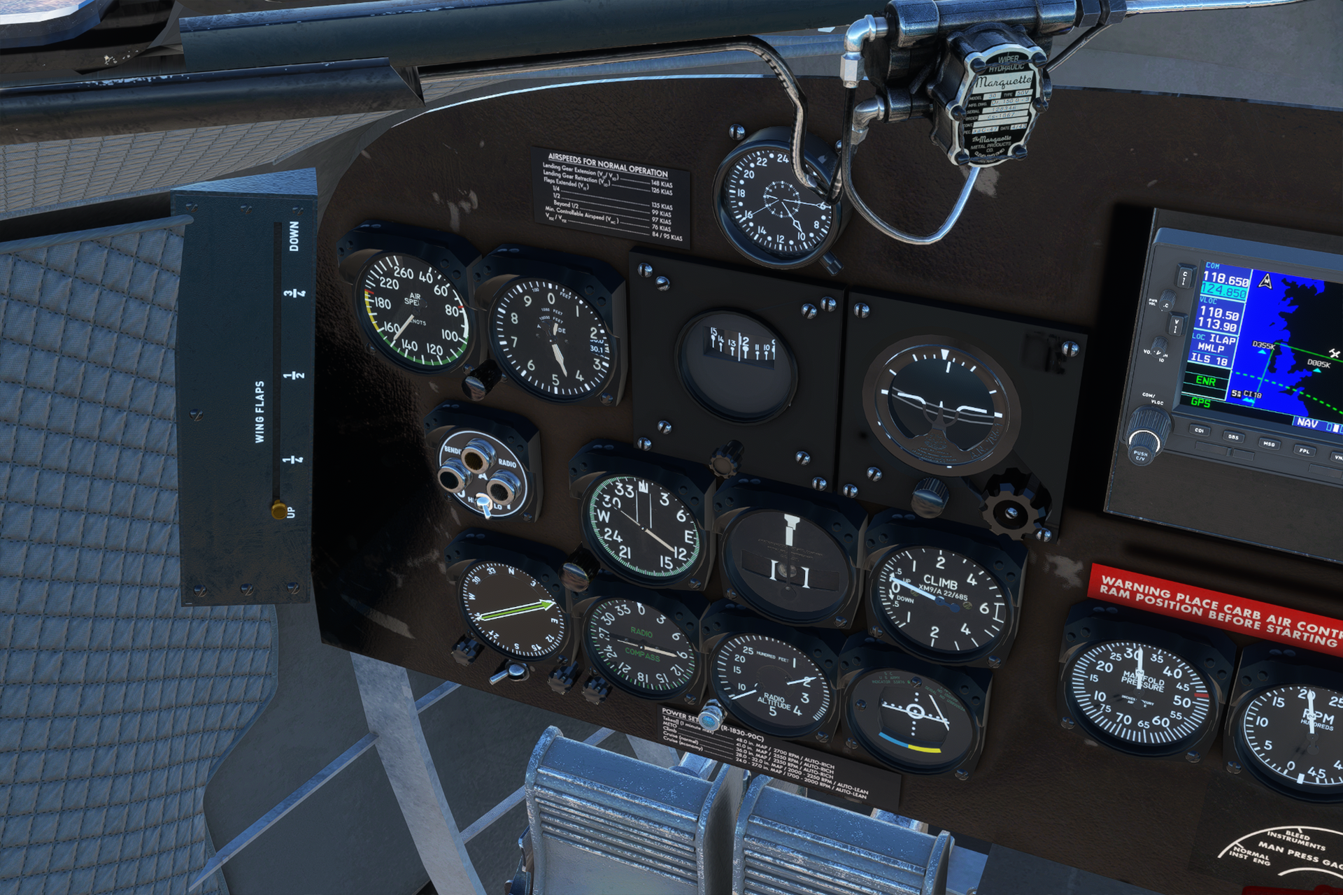 DC-3 knots airspeed indicator and placards - Image 1