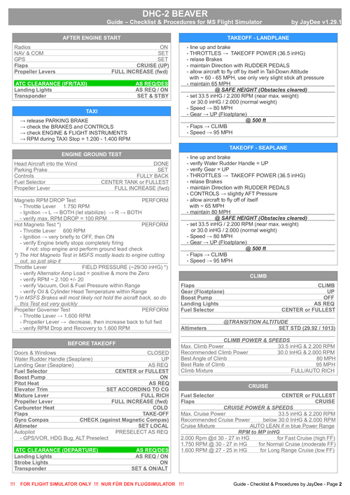 DHC-2 Beaver - Checklist & Procedures