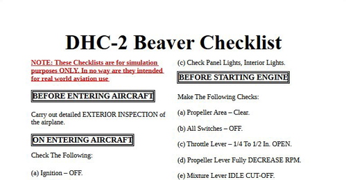 DHC-2 Checklist
