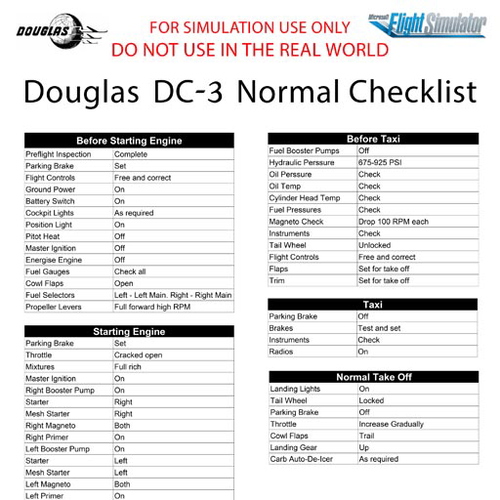Douglas DC-3 Normal Procedures