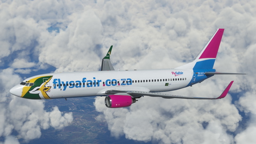 FlySafair Boeing 737-800 PMDG BW ZS-SJU Springboks