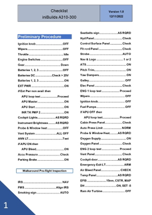 iniBuilds A310-300 Full Checklist thumbnail 1