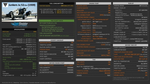 Junkers JU-52 (1939) - Checklists & Procedures