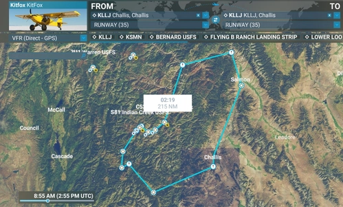 Middle Fork Salmon R Idaho VFR mountain flight plan