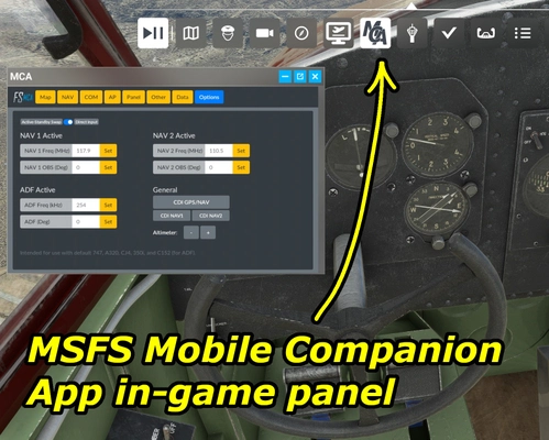 MSFS Mobile Companion App in-game panel