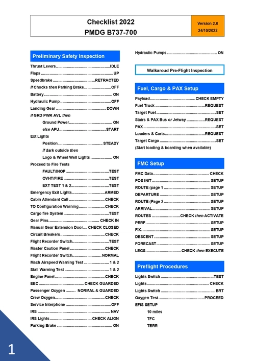 PMDG 737-700 Full Checklist