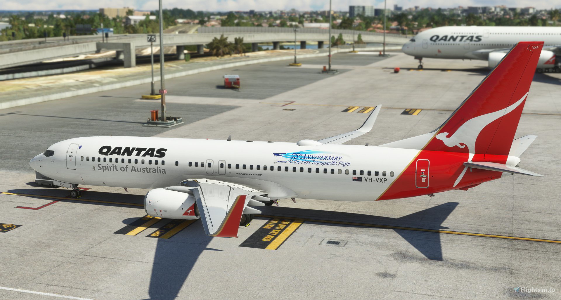 PMDG 737-800 Qantas - VH-VXP 75th Ann. of the first Trans-Pacific ...