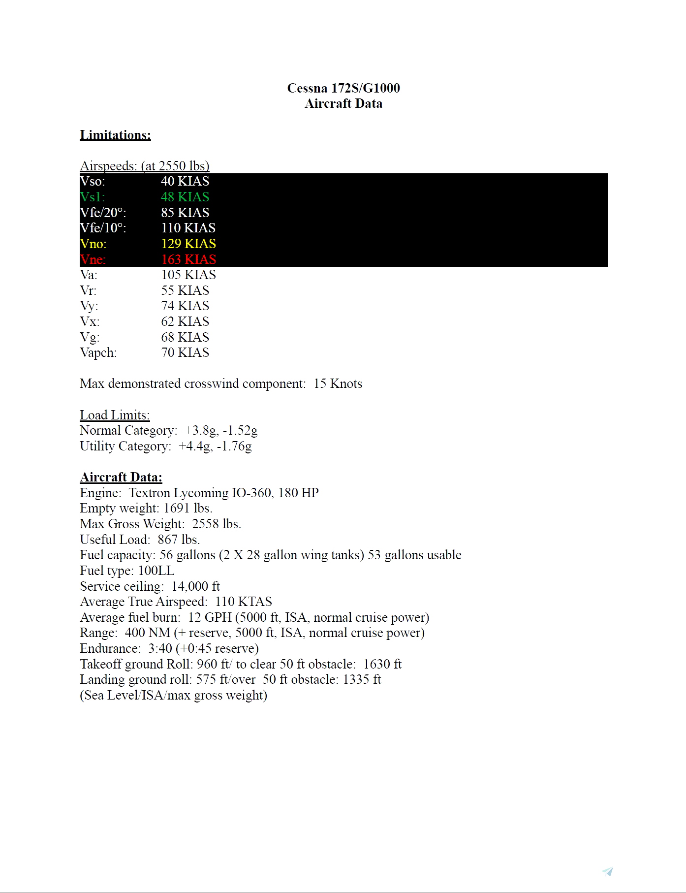 Quick Reference/Checklist Cessna 172 (G1000) » Microsoft Flight Simulator