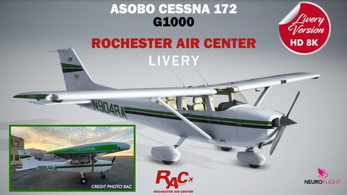 ROCHESTER AIR CENTER livery for Asobo Cessna 172 G1000 , registration N904RA