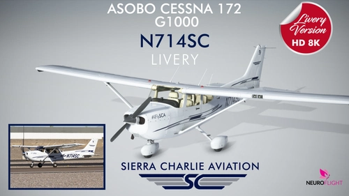 Sierra Charlie Aviation livery (old) for Asobo Cessna 172 G1000 , registration N714SC [8K]