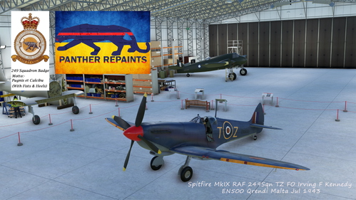Spitfire MkVB RAF 249Sqn TZ FO Irving F Kennedy EN500 Qrendi Malta Jul 1943