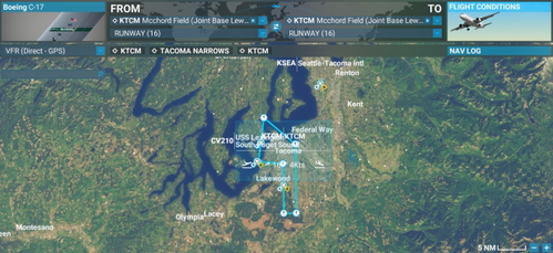Tacoma Narrows (KTIW) Airshow Route from McChord Air Force Base (KTCM)