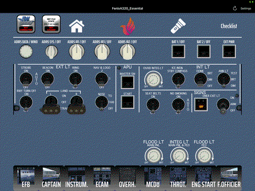 Touch Portal page "Fenix A320 Essential"