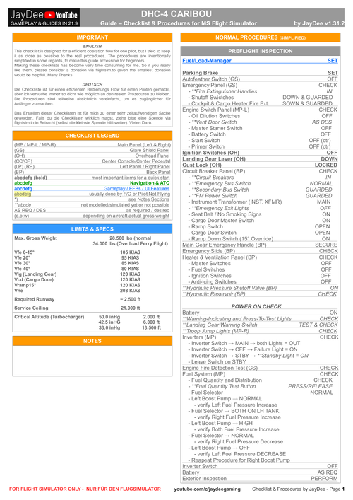 DHC-4 Caribou - Checklist & Procedures
