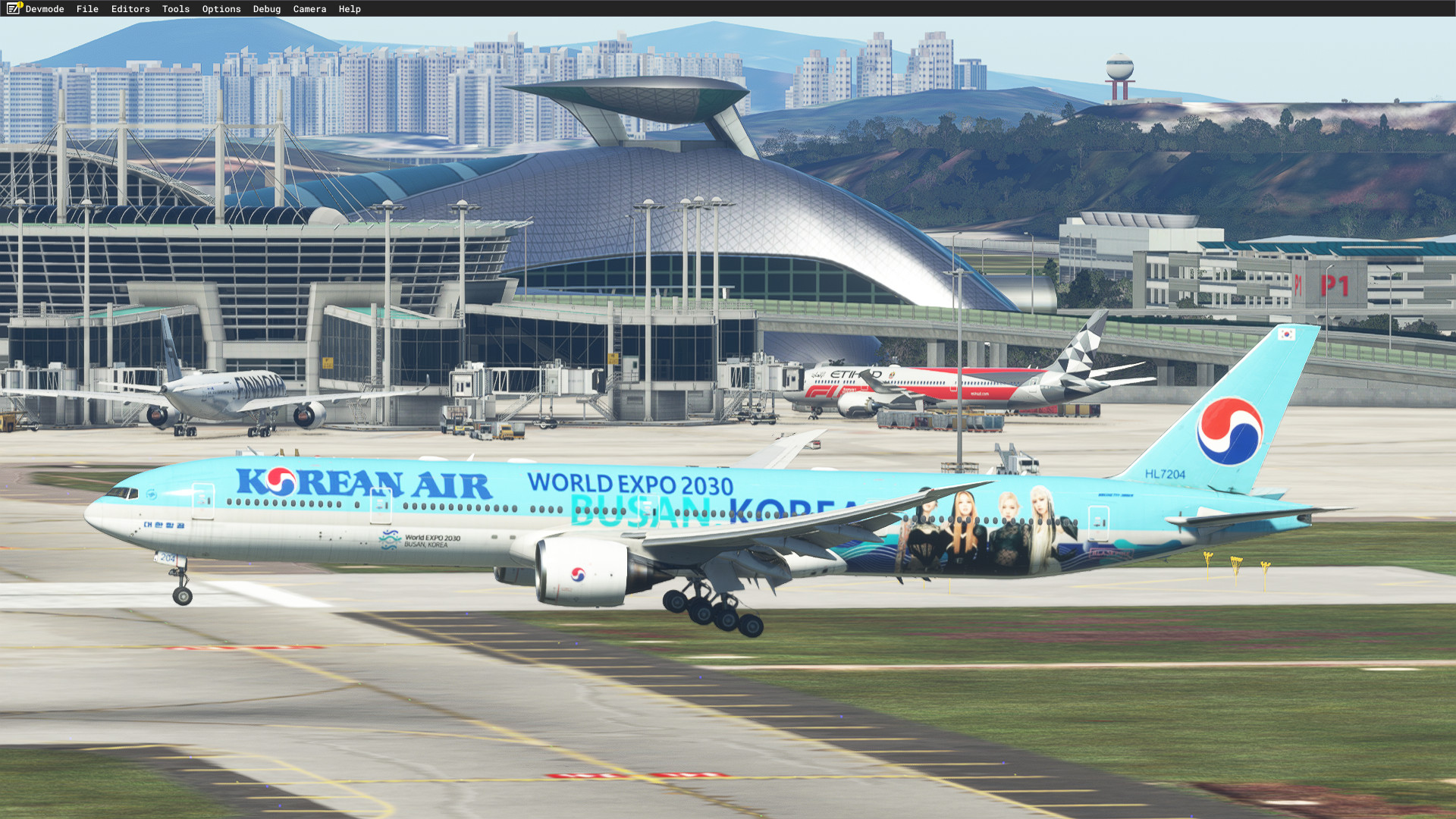 [8K] Captain Sim B77W KOREAN AIR BLACK PINK and Busan Expo HL7204 LIVERY - Image 1