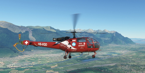 Air Zermatt Alouette III HB-XQD with a 2023 fictional Livery 