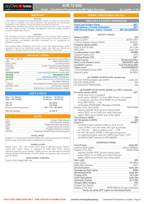 ATR 72-600 - Checklist & Procedures