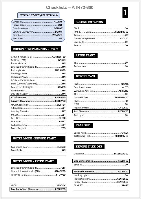 ATR42/72-600 Checklists (Transit) for Microsoft Flight Simulator