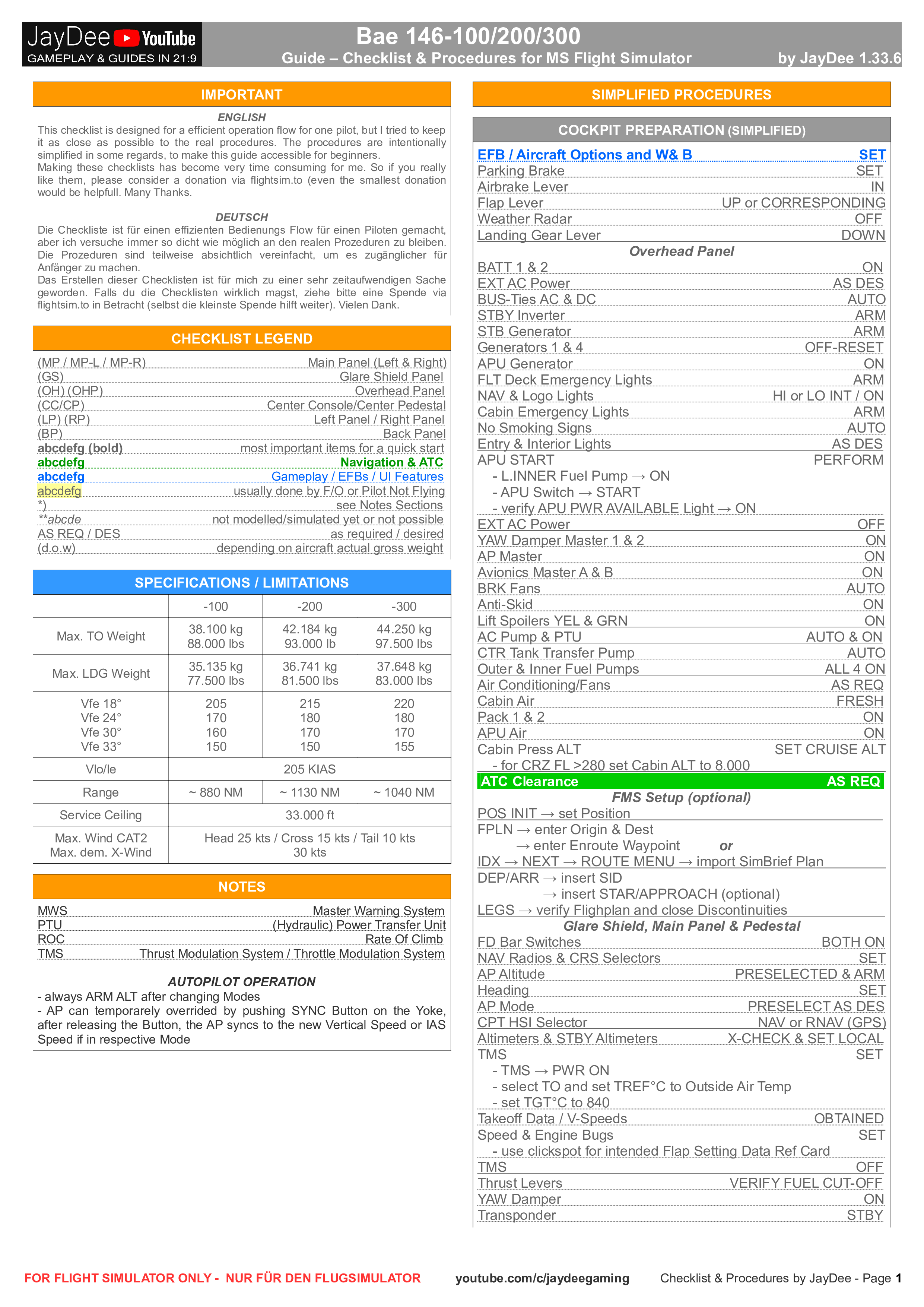 BAe 146 Series - Checklists & Procedures - Image 2