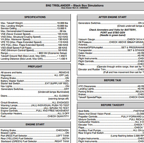 BN2-2A Trislander Checklist (BlackBox)