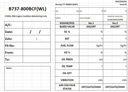 CFM56-7B26 Engine Condition Monitoring Form (use with PMDG 737's)