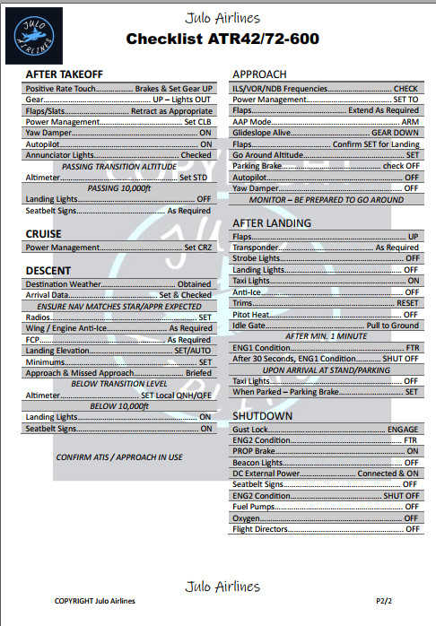 checklist ATR42/72-600 Julo Airlines